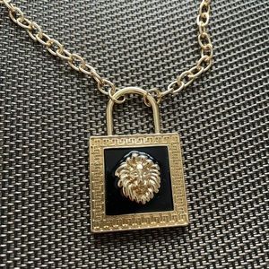 🦁LION HEAD Metal Long Gold & Black Adjustable Bling Chain Pendant Necklace
